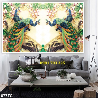 Tranh  gạch chim công 3D trang trí