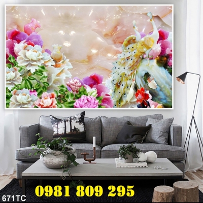 Tranh gạch men chim công phong thủy GP844