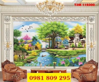 Tranh 3d làng quê , tranh gạch  HN8988