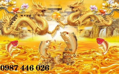 Tranh gạch men rồng vàng HP33