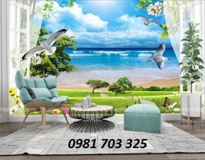 gạch tranh 3D phong cảnh biển trang trí phòng
