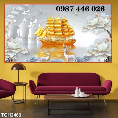 Gạch 3d, tranh gạch men thuyền buồm HP6292