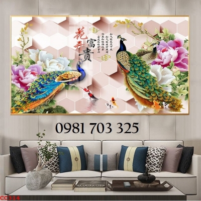 Gạch tranh chim công dán tường