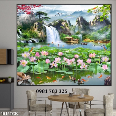 Tranh gạch hoa sen 3D phong thủy dán tường