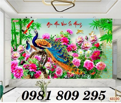 Tranh con công , gạch tranh ốp tường