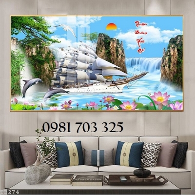 Tranh gạch 3D thuyền buồm đẹp