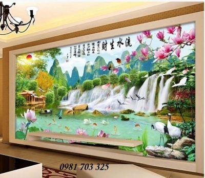 Tranh thác nước- tranh gạch 3D phong cảnh