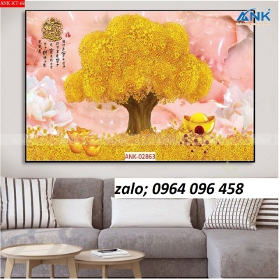 Tranh gạch cây tiền vàng 3d - KNB58
