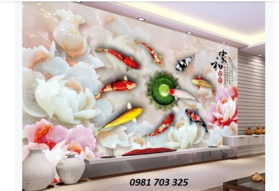Tranh 3D cá chép- gạch tranh 3D