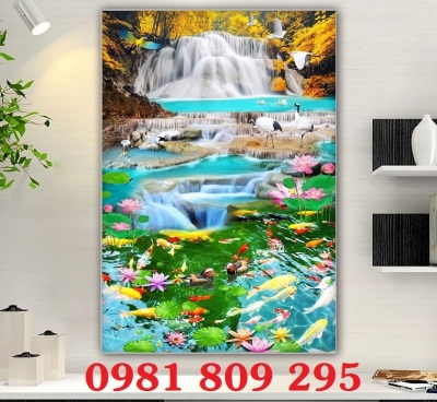 Tranh thác nước , gạch tranh 3d thiên nhiên ốp tường