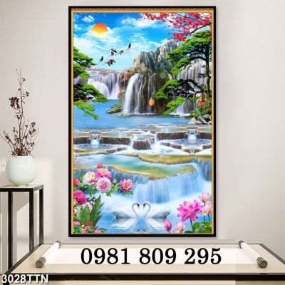 Gạch 3d phong cảnh , tranh gạch men khổ đứng