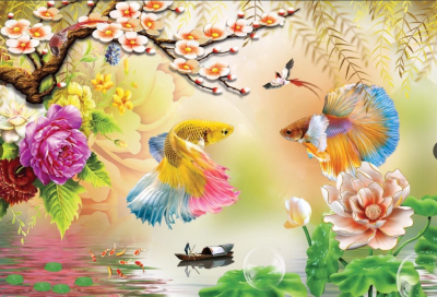 Tranh gạch 3d tranh cá phong thủy - 234XTC