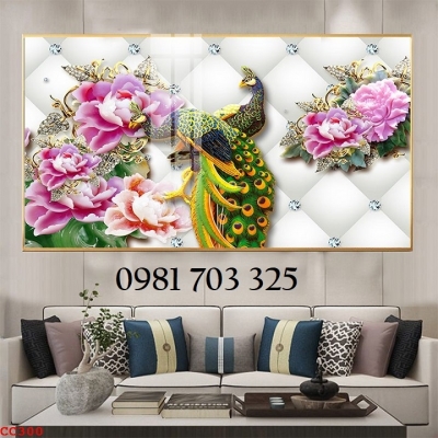 Gạch tranh chim công dán tường