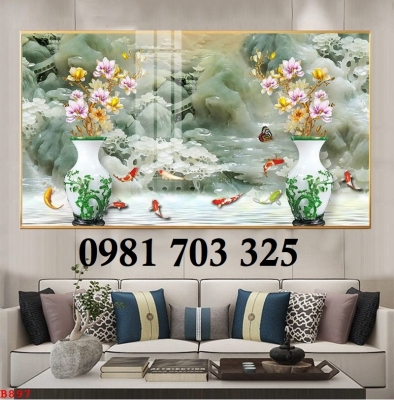 Gạch tranh trang trí bình hoa đẹp