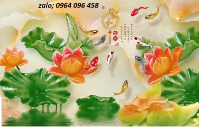 gạch tranh 3d cá chép phong thủy - HMN7