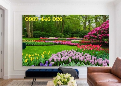 Gạch tranh ốp tường vườn hoa 3d