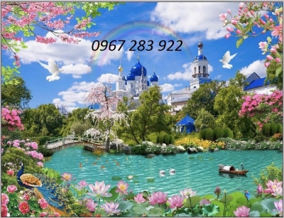 Tranh tường hoa sen trang trí sang trọng