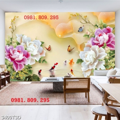 Gạch tranh phong thủy ốp tường , tranh mẫu đơn