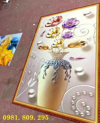 Tranh gạch , gạch 3d bình hoa trang trí