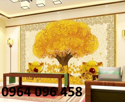 Tranh gạch 3d cây kim tiền dán tường phòng khách 096SM