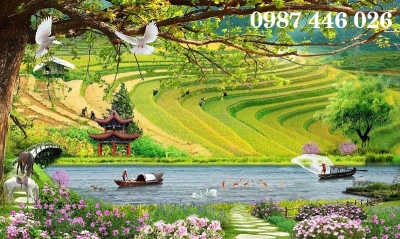 Gạch tranh 3d ốp tường làng quê HP2227