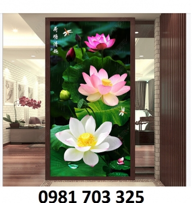 Tranh hoa sen phong thủy, tranh gạch men 3D