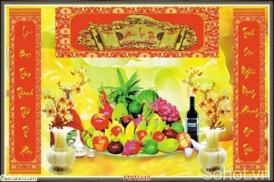 Phòng thờ gia tiên - tranh gạch men