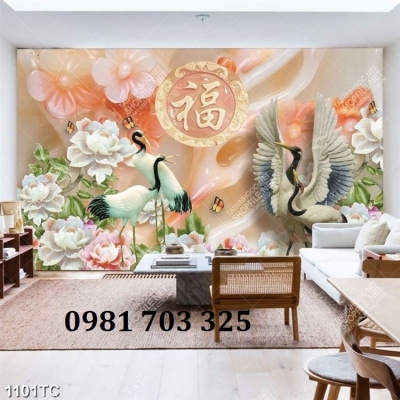 Tranh gạch men chim hạc phong thủy 3D