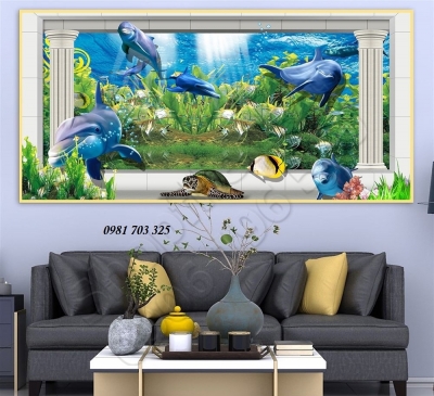 Tranh gạch 3D cá heo- gạch tranh trang trí