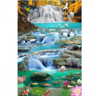 Tranh phong cảnh-Tranh gạch 3D suối nước