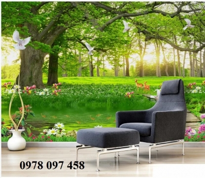 Gạch tranh phong cảnh phòng khách