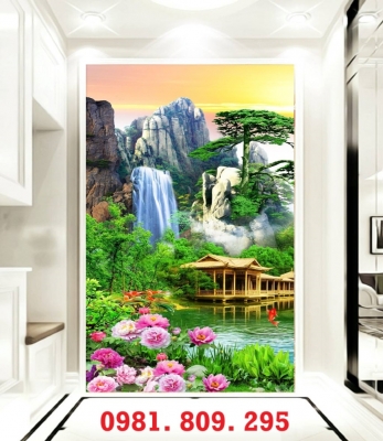 Tranh gạch chữ phúc , gạch cao cấp thác nước