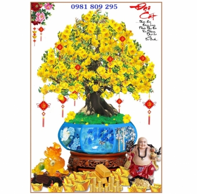 Tranh cây mai phúc lộc , gạch 3d ốp tường GP265