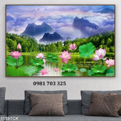 Tranh gạch đẹp 3D hoa sen