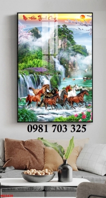 Tranh gạch phong thủy bát mã khổ đứng