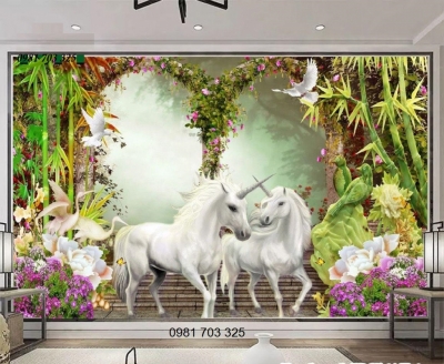 Tranh gạch 3D phòng khách- tranh 2 con ngựa