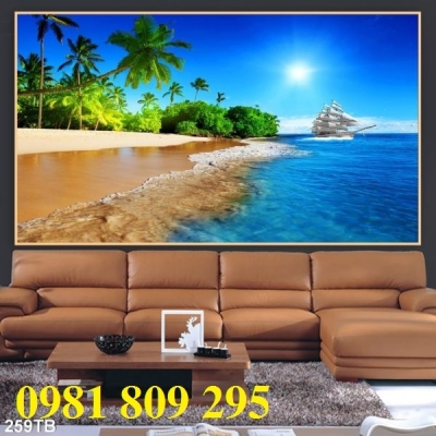 Gạch tranh 3d - thuyền buồm , tranh ốp phòng khách