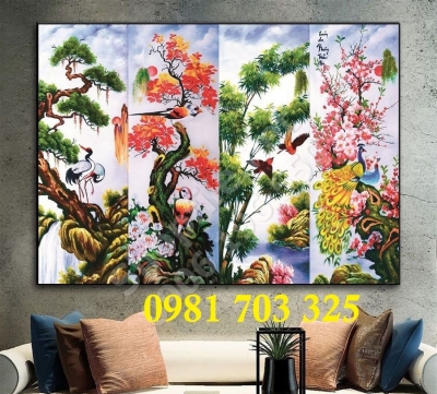 Gạch tranh 3d tứ quý sang trọng