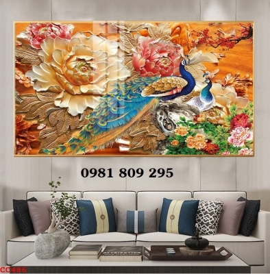 Tranh gạch chim công ốp phòng khách HP745