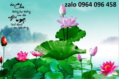 Tranh 3d hoa sen - tranh gạch 3d ốp tường - 7CC