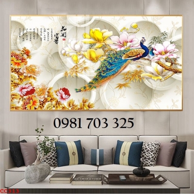 Gạch tranh chim công dán tường