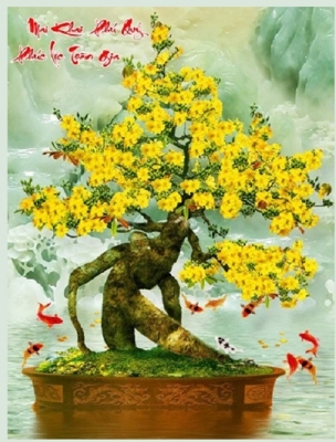 gạch tranh hoa mai vàng 3d - AM66