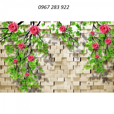 Tranh tường 3d gạch men hoa hồng đẹp