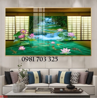 Tranh hoa sen , gạch men 3D trang trí tường