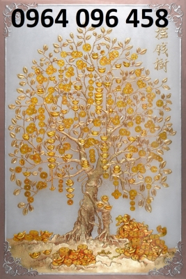 Tranh 3d cây tiền vàng - gạch tranh 3d ốp tường - 33XCC