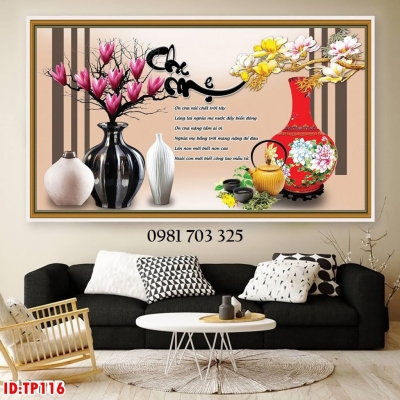 Tranh gạch 3D có câu thơ mẹ cha