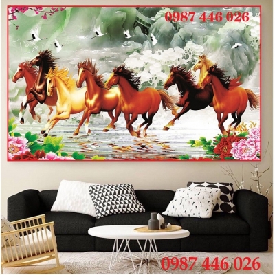 Gạch tranh ngựa, tranh bát mã 3d HP8643