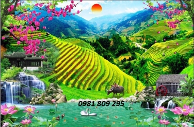 tranh phong cảnh 3d làng quê
