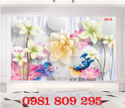 Mãu tranh hoa sen - gạch 3d phòng khách