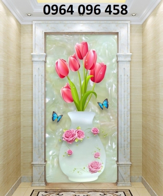Tranh gạch bình hoa 3d - gạch tranh 3d bình hoa - 987CBV